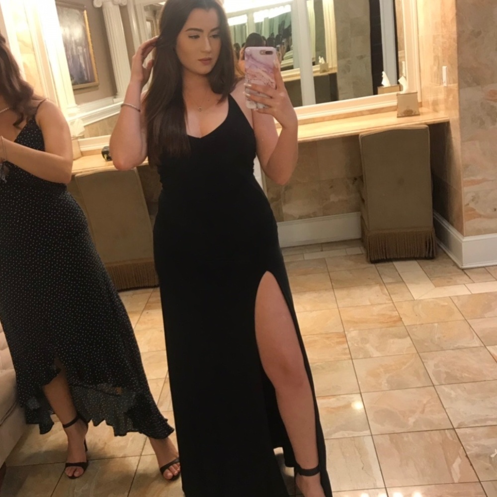 Lace-Up Back V-Neckline Slit-Front Maxi Dress